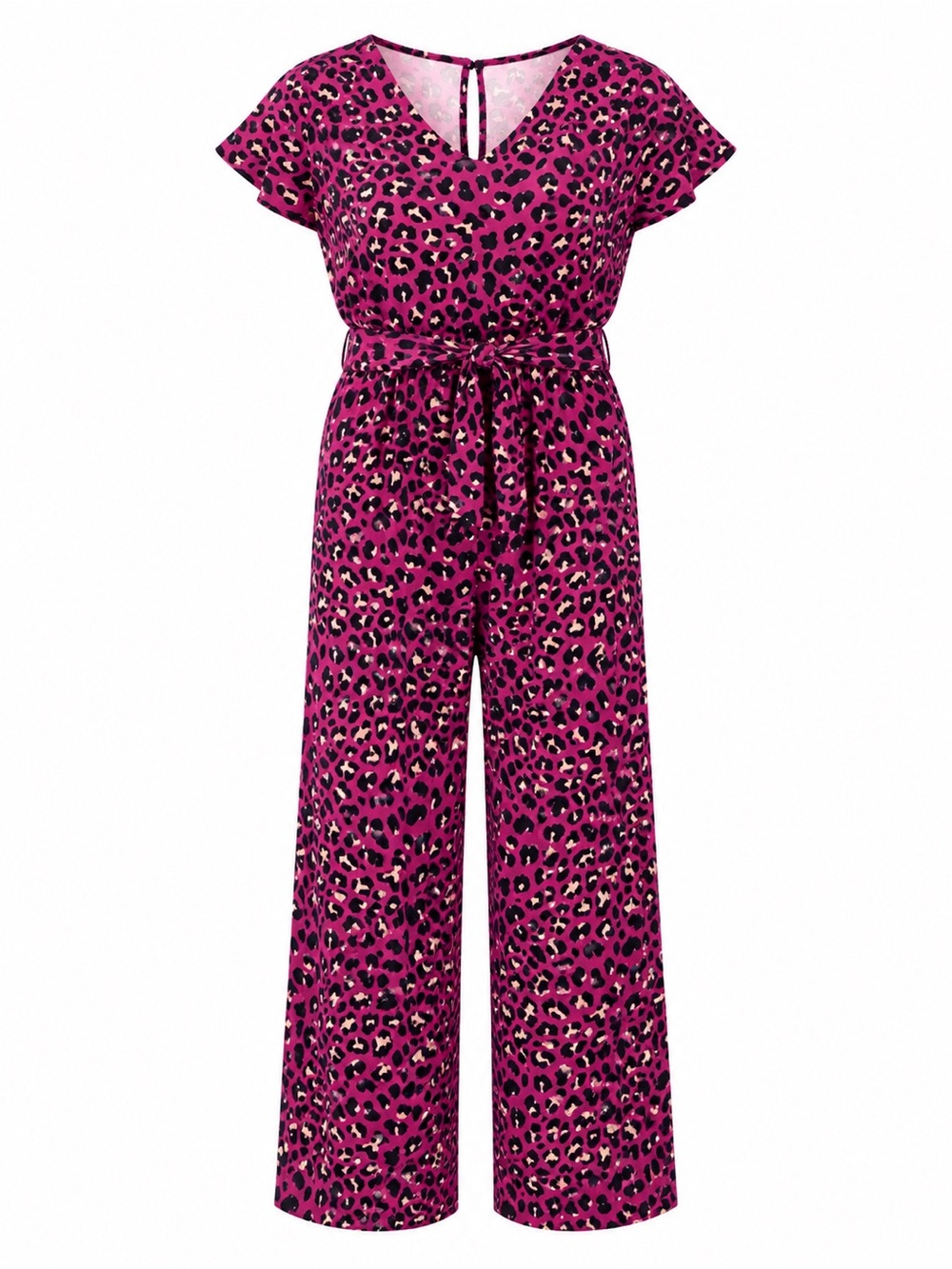 Women’s Fuchsia Leopard Print Wide Cropped-Leg Jumpsuit